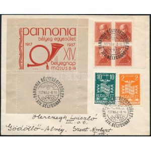 1937 Pannóniai Bélyegegyesület emlékív futott levélen / souvenir sheet on cover