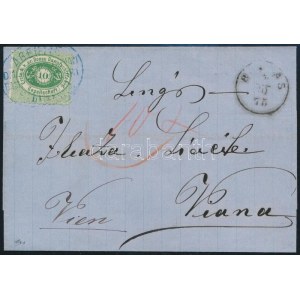1875 DDSG levél 10kr zöld bélyeggel Silistriáról Bécsbe, Báziáson keresztül, 10kr portó jelzéssel. Nagyon szép darab! ...