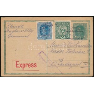 1918 Cenzúrás expressz levelezőlap Budapestre Censored express postcard to Hungary