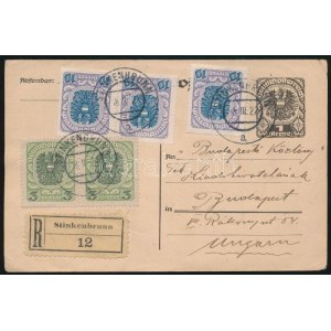 1922 Ajánlott díjkiegészített díjjegyes levelezőlap STINKENBRUNN - Budapestre
