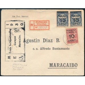 Curacao 1930 Első légiposta ajánlott levél / First airmail registered cover Curacao - Maracaibo