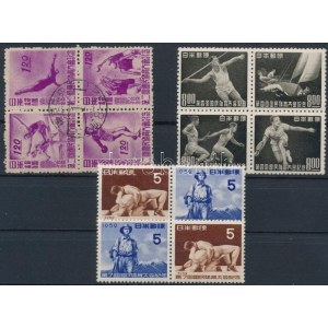 1947-1952 3 klf (4 db) Sport sor 2 négyestömbben, egy 2 párban / Mi 384-387 block of 4, Mi **471-474 block of 4, Mi *...