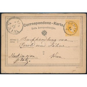 1873 Osztrák-lengyel kétnyelvű díjjegyes levelezőlap / Austrian-Polish bilingual PS-card PIENIAKI ...