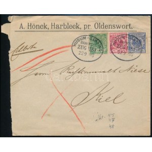 1898 Levél színes bérmentesítéssel és mozgóposta bélyegzéssel / Cover with railway postmark HUSUM-GARDING ...
