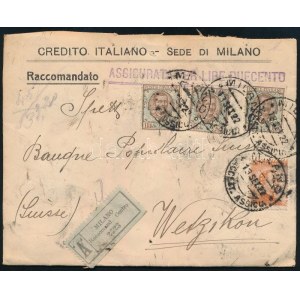 1922 Pénzeslevél Svájcba céglyukasztásos bélyegekkel / Insured cover to Switzerland with stamps with C. I...