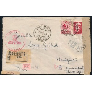 1944 Cenzúrás ajánlott levél Svájcba / Censored registered cover to Switzerland