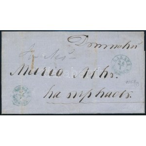 1859 Portós levél teljes tartalommal / Unpaid cover with full content, zöld / green GALATZ ...
