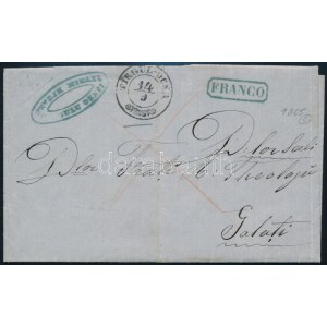 1865 Levél teljes tartalommal, készpénzes bérmentesítéssel / Cover with full content and handwritten franking FRANCO ...