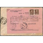 1945 Tértivevényes ajánlott levél Bukarestből Dettára, visszaküldve / Registered cover with recorded delivery...