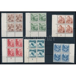 1948 Forgalmi sor ívsarki 4es tömbökben / Definitvie set in blocks of 4 Mi 500-505 (Mi EUR 220.-)