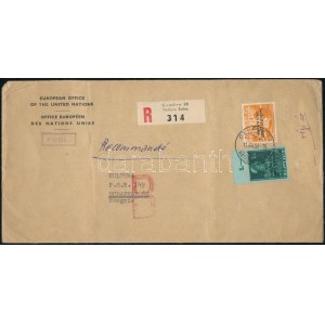 1953 Az ENSZ európai irodája ajánlott levél Budapestre Mi 1 + 14 bérmentesítéssel ...