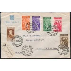 1936 Ajánlott levél jó értékű bélyegekkel az USA-ba / Registered cover to the USA