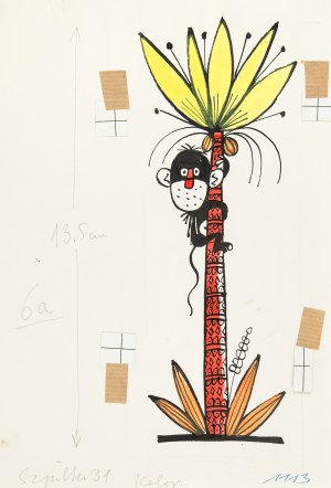 Jerzy Flisak (1930 Warszawa - 2008 tamże), Małpka na palmie, ilustracja do Szpilek nr 31