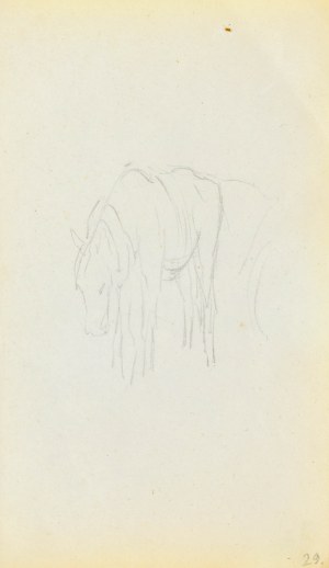 Jacek MALCZEWSKI (1854-1929), Koń w zaprzęgu ukazany z lewego trzy-czwarte z pochyloną głową