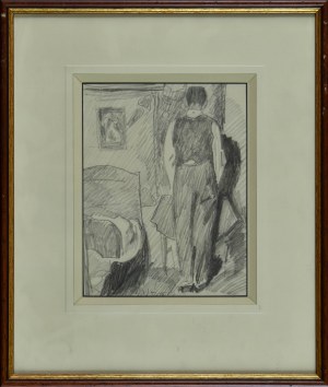 Stanisław KAMOCKI (1875-1944), Postać męska we wnętrzu, wizerunek własny? ukazany tyłem, 1937