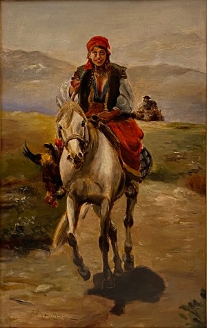 Ignacy Zygmuntowicz(Cz.Wasilewski 1875-1946), ''Hucułka na koniu''