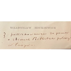 Visiting card of Wladyslaw Mickiewicz(1838-1926)