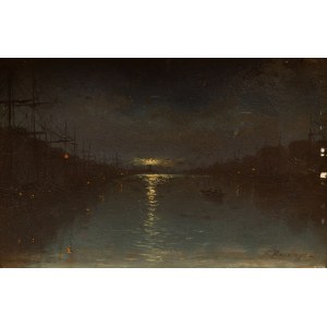 Ferdynand Ruszczyc (1870 Bohdanów k. Oszmiany - 1936 tamże), Nokturn- Nocny widok portu w Petersburgu, 1893 r.