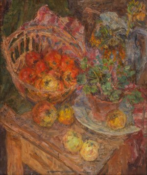 Eugeniusz Eibisch (1896 Lublin - 1987 Warszawa), Martwa natura - kwiat w doniczce i owoce