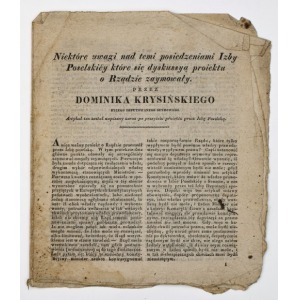 Dominik KRYSIŃSKI, NIEKTÓRE UWAGI NAD TEMI POSIEDZENIAMI IZBY POSELSKIEY…, 1831, Powstanie Listopadowe