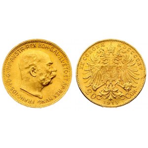 Austria 20 Corona MDCCCCXV 1915 Restrike. Franz Joseph I(1848-1916). Averse: Head of Franz Joseph I; right. Reverse...