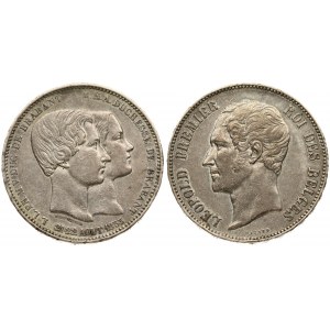 Belgium 5 Francs 1853 Marriage of The Duke & Duchess of Brabant. Leopold I(1831-1865). Averse: Head left. Averse Legend...