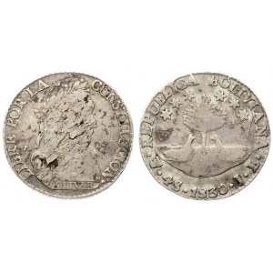 Bolivia 4 Soles 1830PTS JL Averse: Additional mint mark on lower part of island. Reverse: Uniformed bust right. Silver...