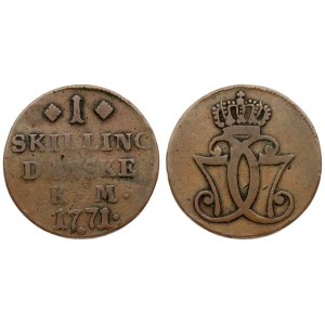 Denmark 1 Skilling 1771 Christian VII (1766-1808).  Averse: Crowned double C7 monogram. Reverse: Value DANSKE date...