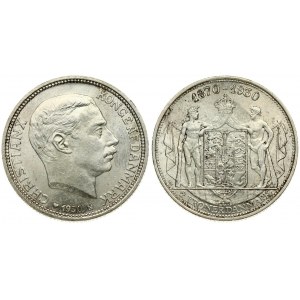 Denmark 2 Kroner 1930(h) N; AH/HS King's 60th Birthday. Christian X(1912-1947). Averse: Head right; date; mint mark...