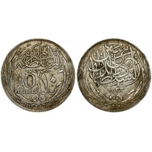 Egypt 10 Piastres 1335-1917H Hussein Kamil(1914-1917). Averse: Text above date within wreath; without inner circle...