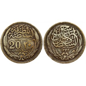 Egypt 20 Piastres 1335-1917 Hussein Kamil(1914-1917). Averse: Text above date within wreath. Reverse...