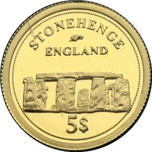 Fiji 5 Dollars 2006 Stonehenge. Elizabeth II(1952-) . Averse: Bust of Queen Elizabeth II to right. Lettering...