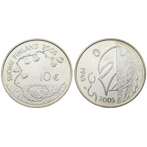 Finland 10 Euro 2005 M-M 60 years of Peace. Averse: Dove of peace. Reverse: Flowering plant. Silver...