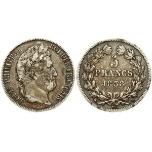 France 5 Francs 1838 BB Louis Philippe (1830-1848). Averse: Laureate head right. Reverse...