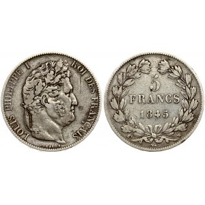 France 5 Francs 1845W Louis Philippe (1830-1848). Averse: Laureate head right. Reverse...