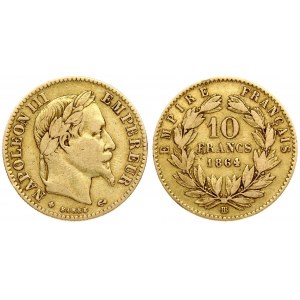 France 10 Francs 1864 BB Napoleon III(1852-1870). Averse: Laureate head right. Reverse: Denomination within wreath...