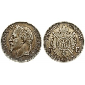 France 5 Francs 1868 BB  Napoleon III(1852 - 1870). Averse: Laureate head left. Averse Legend: NAPOLEON III EMPEREUR...