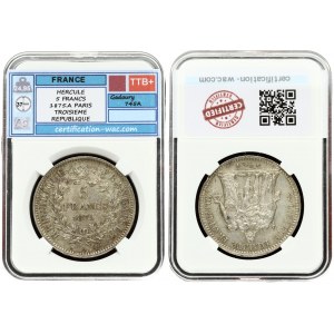 France 5 Francs 1875A Averse: Hercules group. Reverse: Denomination within wreath. Silver. KM 820.1. WAC TTB...