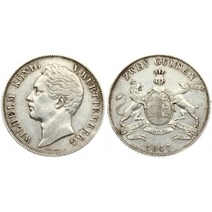 Germany WÜRTTEMBERG 2 Gulden 1847 Wilhelm I(1816-1864). Averse: Head to left; C. VOIGT below. Averse Legend...