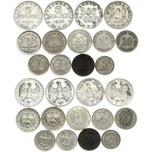 Germany Empire 5-25 Pfennig & Weimar Republic 50 Reichspfennig-500 Mark (1889-1937) Averse: Denomination; date below...