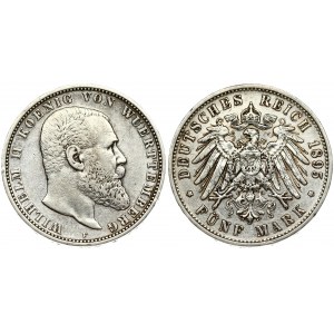 Germany Wurttemberg 5 Mark 1895 F Wilhelm II(1891-1918). Averse: Head right. Averse Legend...