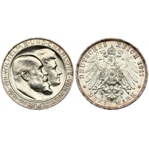 Germany Wurttemberg 3 Mark 1911 F Silver Wedding Anniversary. William II(1891-1918 ). Averse...