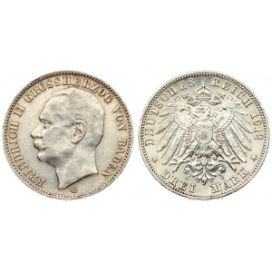 Germany BADEN 3 Mark 1912 G Friedrich II(1907-1918). Averse: Head left. Reverse: Crowned imperial German eagle...