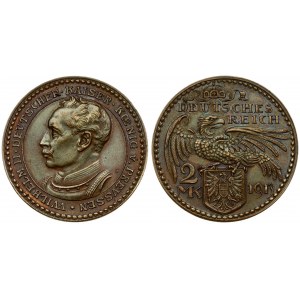 Germany  PRUSSIA 2 Mark 1913 PATTERN-PROBE. Wilhelm II(1888-1918). Averse: Bust left. Reverse: Eagle with wings spread...