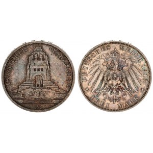 Germany Saxony 3 Mark 1913 E Battle of Leipzig Centennial. Friedrich August III(1904-1918). Averse...