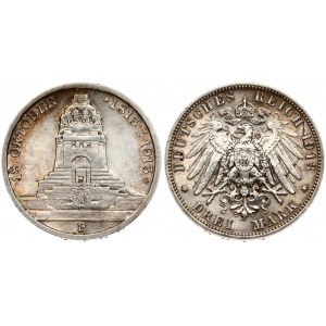 Germany Saxony 3 Mark 1913 E Battle of Leipzig Centennial. Friedrich August III(1904-1918). Averse...