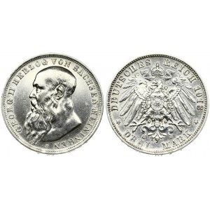 Germany SAXE-MEININGEN 3 Mark 1913D. Georg II(1866-1914). Averse: Head left; long beard. Reverse...