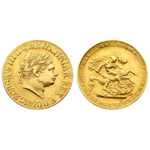 Great Britain 1 Sovereign 1820 George III(1820-1830). Averse: Laureate head right. Averse Legend: GEORGIUS III D.F...