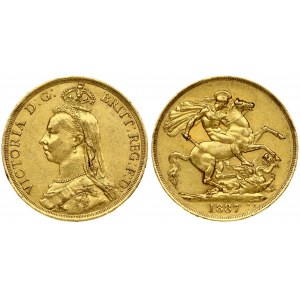 Great Britain 2 Pounds 1887 Victoria(1837-1901). Averse: Bust left wearing small crown and veil. Averse Legend...