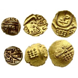 India Cochin 1 Fanam (1795-1850) Averse: Sun and moon above dots. Reverse:  Conch shell. Edge Plain. Gold. 1.09g...